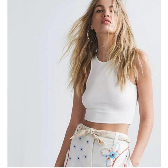 NWOT Free People Intimately High Neck Ribbed Racerback Crop Top White - Picture 1 of 11